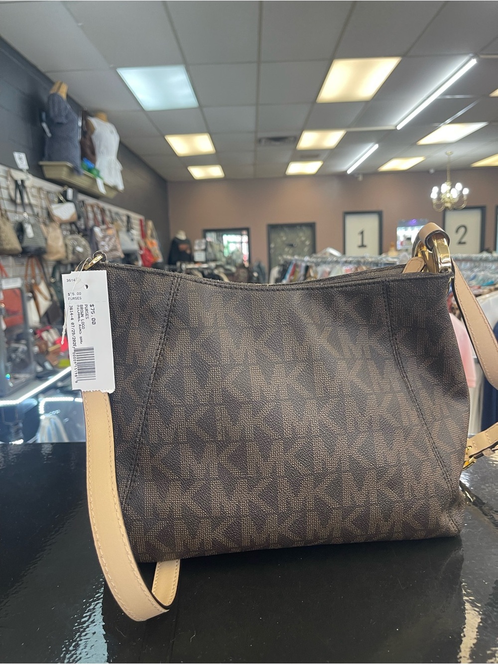 Michael Kors Brown Logo Crossbody Bag with Tan Strap